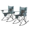 Folding Rocking Camping Chairs, Portable Chairs with Headrest, Cooler Bag, Cup Holder, Carry Bag, 2 Pack, Gray