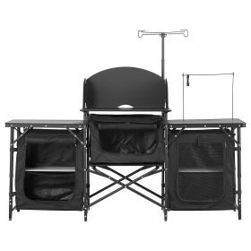 VEVOR Camping Kitchen Table, Outdoor Camp Cooking Table, Aluminum Portable Cook Station with Storage Cupboard, Carrying Bag, Detachable Windscreen