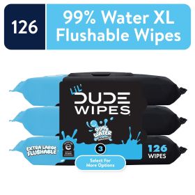 Extra Large 99% Water Fragrance Free Flushable Wet Wipes for Kids, 126 Count, 3 Pack (Select for More Options)