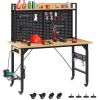 48''Adjustable Workbench with pegboard, Heavy Duty Wooden Desktop Workbench with Wheels, 1600 lb. Load Capacity, Rolling Workbench with AC/USB Outlet