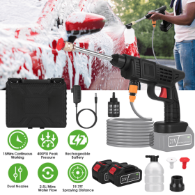 Cordless Pressure Washer 400PSI, 300W Portable Power Washer with 2 Nozzles & Foam Bottle