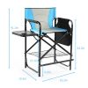 26" Tall Directors Chair with Footrest, 4Portable Bar Height Folding Camping Chair with Built-in Cup Holder, Side Table, Storage Pocket, Blue & Gray
