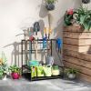 3-Tier Yard Tool Storage Rack, Garden Tool Organizer with Hooks for Long-Handled, Broom, Shovel, Orange