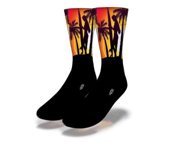 SUNSET SURFER GIRL Fun Surfing Socks (size: Adult)