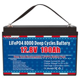 12V 100Ah LiFePO4 Battery, Lithium Battery Built-in 100A BMS 1280Wh, Deep Cycle Battery Up to 12000 Cycle Times, Iron Phosphate Battery for RV, Solar (Color: Black)